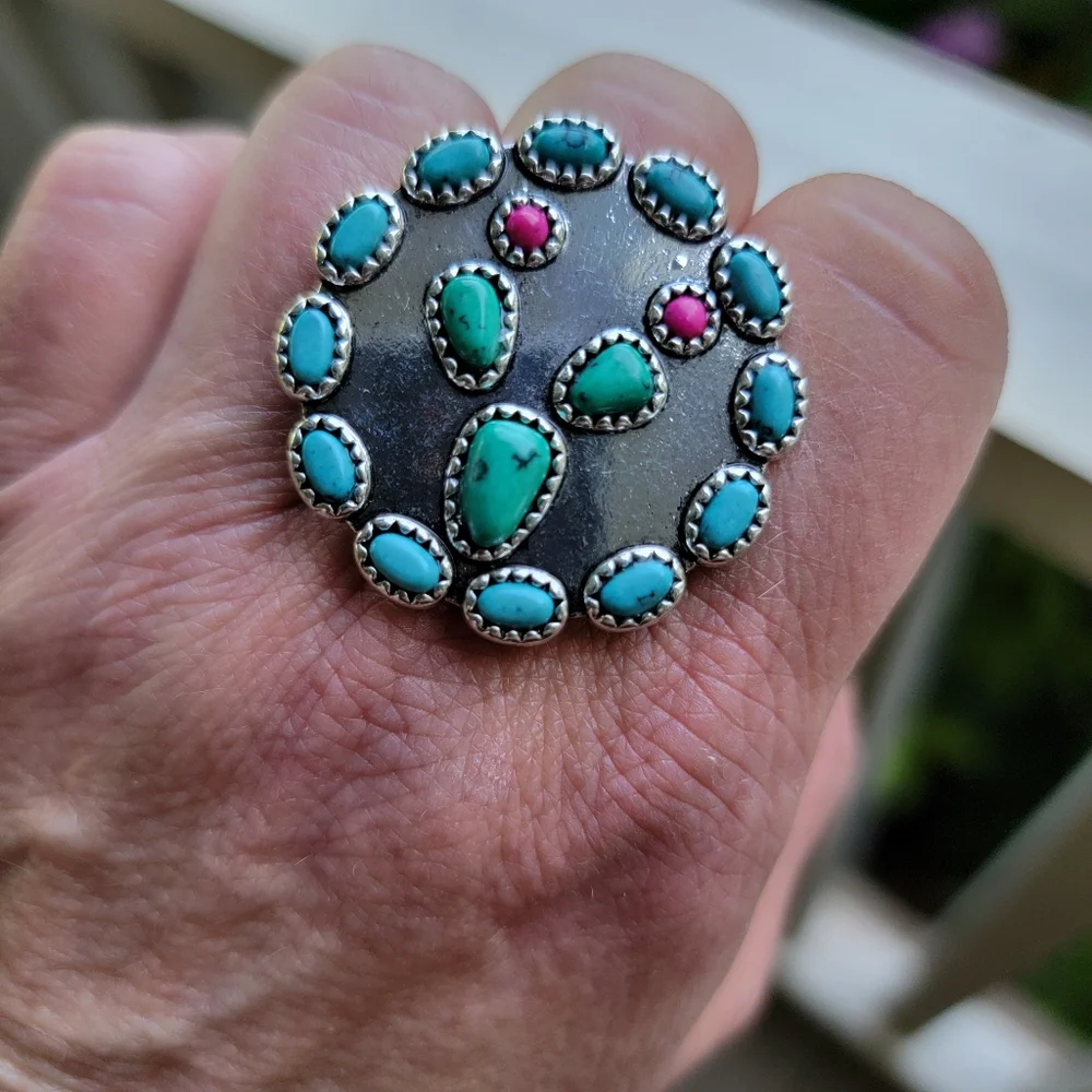 Cactus Turquoise Beaded Free Spirit Boho South Western People ring nwt